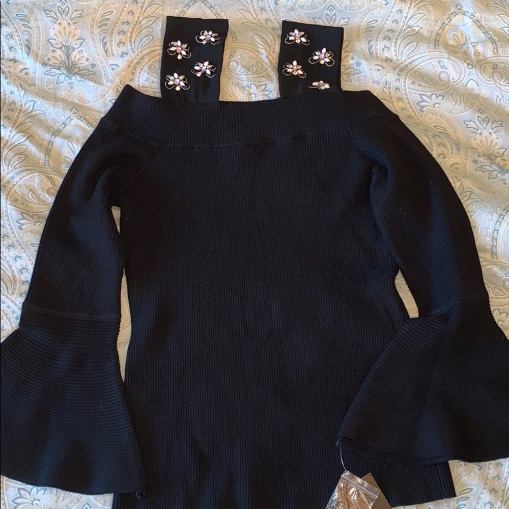 INC shoulder bling sweater w bell sleeve size med